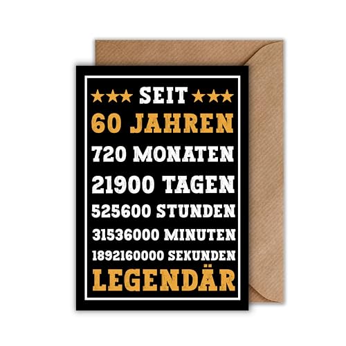 WBdesignz 60 Geburtstag Karte mit Umschlag - Geburtstagskarte 60 Jahre “Seit 60 Jahren Legendär” Glückwunschkarte Geschenkkarte zum 60ten Geburtstag Happy Birthday Karte (DIN A6) von WBdesignz