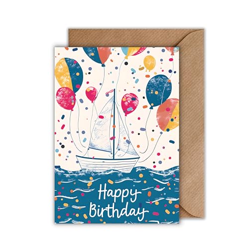 WBdesignz Geburtstag Karte mit Umschlag - Segelboot Geburtstagskarte Segeln “Happy Birthday Segler Glückwunschkarte zum Geburtstag (DIN A6) von WBdesignz