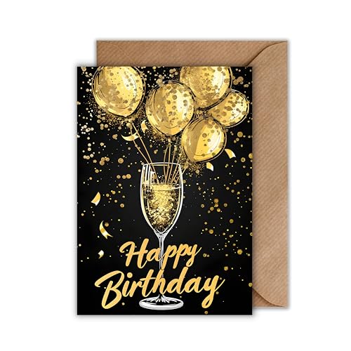WBdesignz Geburtstag Karte mit Umschlag - Sekt Glas Geburtstagskarte Happy Birthday Schwarz Gold Sektglas Goldene Luftballons (DIN A6) WBdesignz Geburtstag Karte mit Umschlag - Sekt Glas Geburtstagskarte Happy Birthday Schwarz Gold Sektglas Goldene Luftballons (DIN A6) von WBdesignz