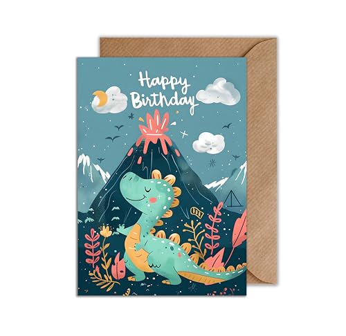 WBdesignz Geburtstagskarte Dinosaurier mit Umschlag - Dino Karte Geburtstag Junge Mädchen Glückwunschkarte für Kinder Happy Birthday (DIN A6) von WBdesignz