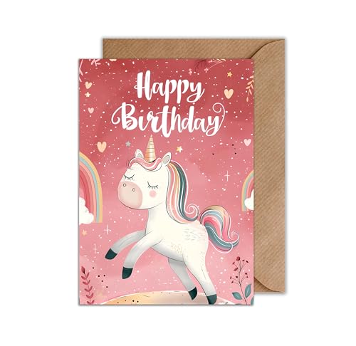 WBdesignz Geburtstagskarte Einhorn mit Umschlag - Rosa Einhorn Karte Geburtstag Mädchen Glückwunschkarte für Kinder Happy Birthday (DIN A6) von WBdesignz