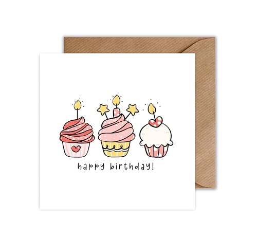 WBdesignz Geburtstagskarte mit Umschlag - Karte zum Geburtstag Happy Birthday Muffins Glückwunschkarte (Quadratisch) von WBdesignz