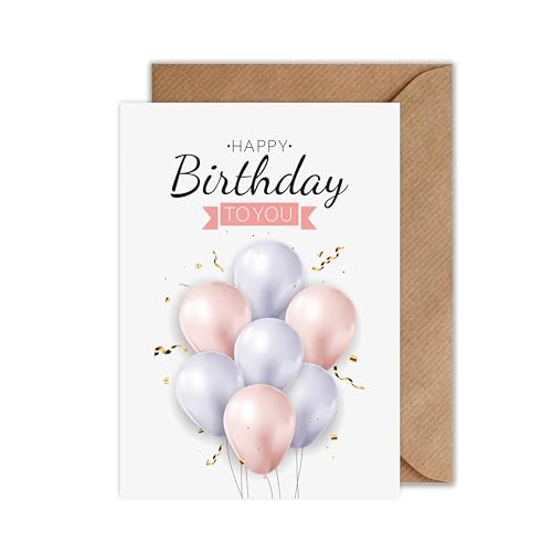 WBdesignz Geburtstagskarte mit Umschlag - Luftballon Rosa Happy Birthday Karte zum Geburtstag Mädchen Frauen Freundin (DIN A6) von WBdesignz
