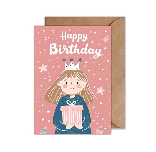 WBdesignz Geburtstagskarte mit Umschlag - Prinzessin Karte Geburtstag Mädchen Glückwunschkarte für Kinder Happy Birthday (DIN A6) von WBdesignz
