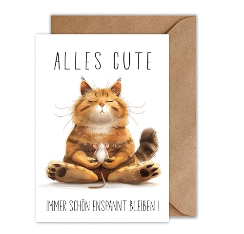 WBdesignz Geburtstagskarte mit Umschlag - Yoga Geburtstag Katze und Maus Alles Gute immer schon enspannt bleiben Lustige Glückwunschkarte (DIN A6) von WBdesignz