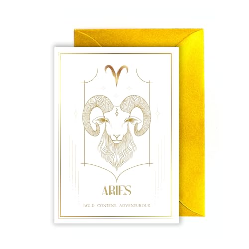 WBdesignz Grußkarte Sternzeichen mit Umschlag - Capricorn Astrologie Spiritualität spirituell goldener Umschlag edel Geburtstagskarte Geburtstag Erdzeichen (DIN A6) (Widder) von WBdesignz