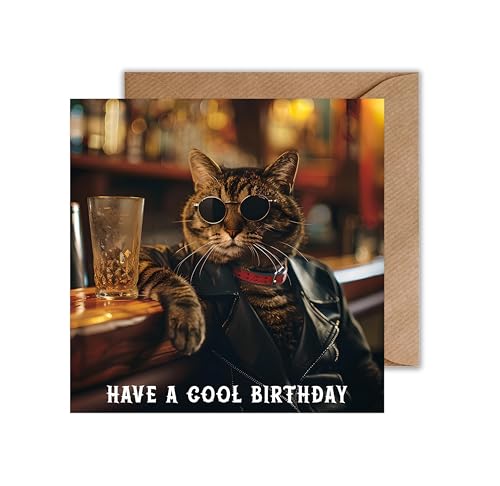 WBdesignz Happy Birthday Coole Katzen Karte zum Geburtstag - Lustige Geburtstagskarte Have a cool Birthday Geschenkkarte Witzig Glückwunschkarte Geburtstag (Quadratisch) von WBdesignz