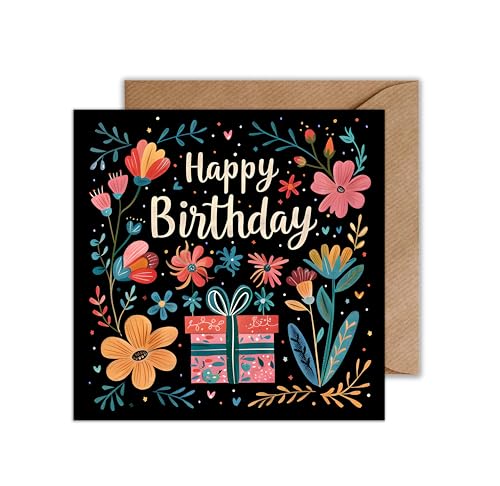 WBdesignz Happy Birthday Karte zum Geburtstag - Geburtstagskarte Floral Geschenk Glückwunschkarte Geburtstag Blumen (DIN A6) von WBdesignz