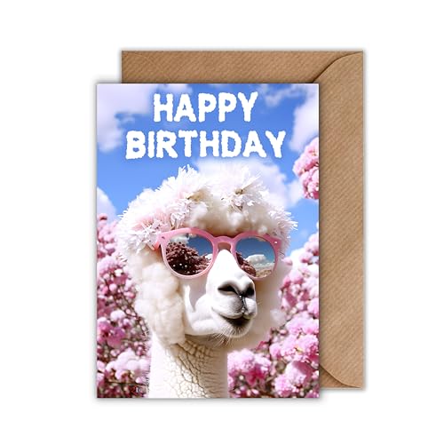 WBdesignz Geburtstag Karte mit Umschlag - Lustige Geburtstagskarte “Birthday Alpaka” Bunte Glückwunschkarte Charmante Geschenkkarte zum Geburtstag Happy Birthday Karte (DIN A6) von WBdesignz
