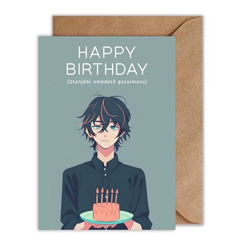 WBdesignz Anime Geburtstag Karte mit Umschlag - süße Geburtstagskarte “Happy Birthday” Glückwunschkarte kawaii Geschenkkarte zum Geburtstag Happy Birthday Karte (DIN A6) von WBdesignz