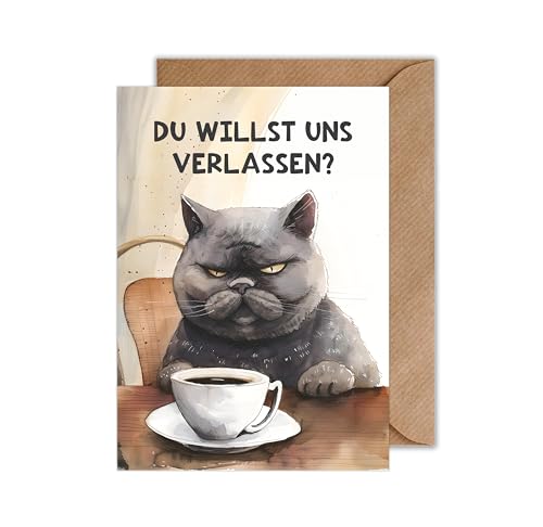 WBdesignz Lustige Abschiedskarte Katze Kollege Karte zum Abschied Job Jobwechsel Spruch Abschiedsgeschenk Genervte Katze (DIN A6) von WBdesignz