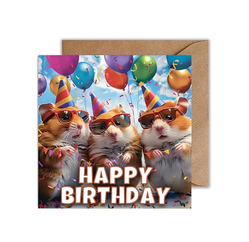 WBdesignz Lustige Geburtstagskarte mit Umschlag Hamster Party - Witzige Karte zum Geburtstag Geschenkkarte (Quadratisch) von WBdesignz