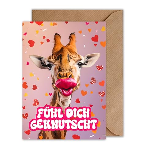 WBdesignz Lustige Geburtstagskarte mit Umschlag - Knutsch Giraffe Karte zum Geburtstag Mädchen Freundin Freunde Glückwunschkarte (DIN A6) von WBdesignz