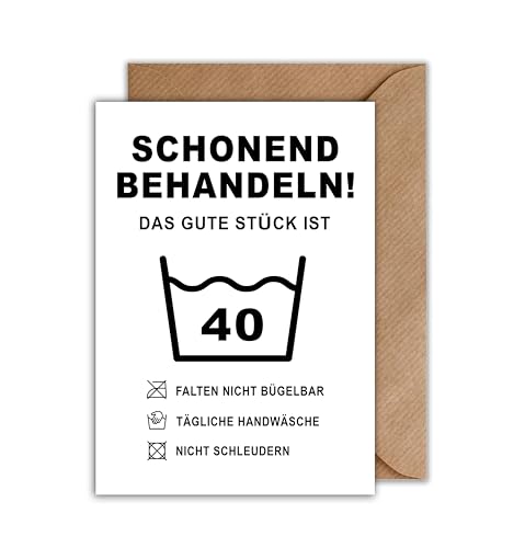 WBdesignz Lustige Geburtstagskarte mit Umschlag - Schonend Behandeln! 40. Geburtstag Geschenkkarte Happy Birthday - 40ter Geburtstag Witzige Wäsche Karte (DIN A6) von WBdesignz