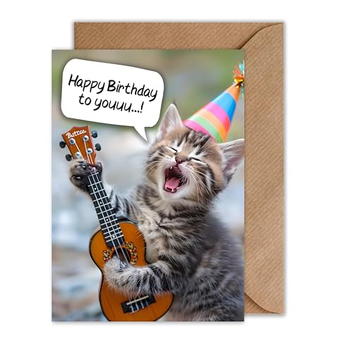 WBdesignz Lustige Geburtstagskarte mit Umschlag - Singende Katze Karte Witzige Glückwunschkarte Geburtstag (DIN A6) von WBdesignz