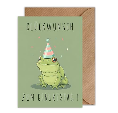 WBdesignz Lustige Glückwunsch Geburtstag Karte mit Umschlag - Frosch Geburtstagskarte als Grüne Karte zum Geburtstag (DIN A6) von WBdesignz