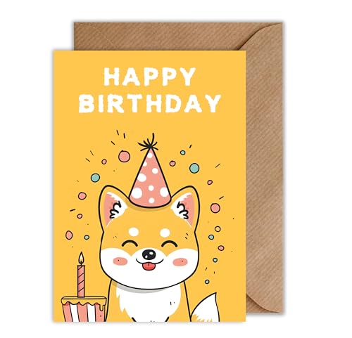 WBdesignz Shiba Inu Geburtstagskarte mit Umschlag - Anime Shiba Inu Geburtstag Karte als Glückwunschkarte zu Geburtstag Happy Birthday (DIN A6) von WBdesignz