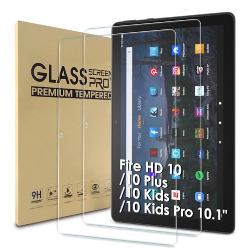 WD&CD 2 Pack Schutzfolie kompatibel mit Amazon Fire HD 10/10 Plus / 10 Kids / 10 Kids Pro 2021 10.1", 2.5D Tempered glass screen protector, 9H hardness【Anti Scratch】【Bubble Free】 von WD&CD