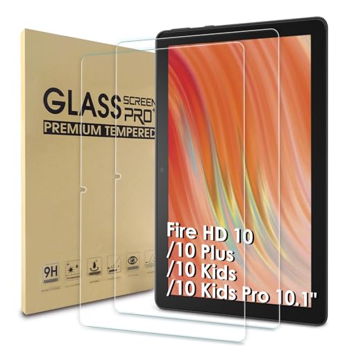 WD&CD 2 Pack Schutzfolie kompatibel mit Amazon Fire HD 10/10 Plus / 10 Kids / 10 Kids Pro 2023 10.1", 【2.5D Tempered glass screen protector】【Anti Scratch】【Bubble Free】 von WD&CD