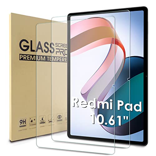 WD&CD 2 Pack Schutzfolie kompatibel mit Xiaomi Redmi Pad 10.61", 2.5D Tempered Glass Screen Protector, 9H Hardness【Anti Scratch】【Bubble Free】 von WD&CD