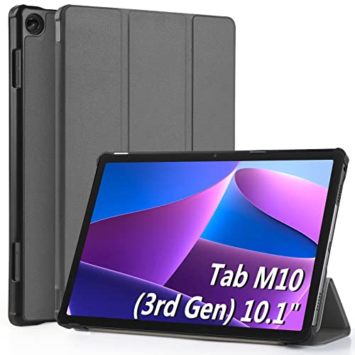 WD&CD Hülle für Lenovo Tab M10 3rd Gen 10.1" Zoll (TB-328FU/328XU), Schutzhülle Ultradünne PU Leder kompatibel mit Lenovo Tab M10 3rd Gen mit Standfunktion und Auto Schlaf/Wach, Grau von WD&CD