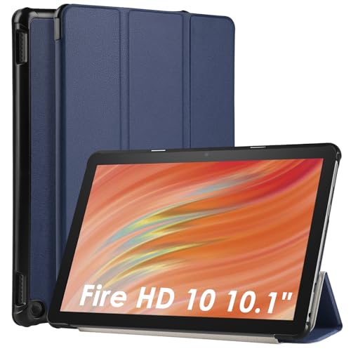 WD&CD Hülle kompatibel mit Amazon Fire HD 10 2023 10.1 Zoll, Schutzhülle Ultradünne PU Leder kompatibel mit Fire HD 10 2023 10.1" mit Standfunktion und Auto Schlaf/Wach-Blau von WD&CD