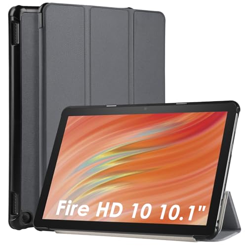 WD&CD Hülle kompatibel mit Amazon Fire HD 10 2023 10.1 Zoll, Schutzhülle Ultradünne PU Leder kompatibel mit Fire HD 10 2023 10.1" mit Standfunktion und Auto Schlaf/Wach-Grau von WD&CD