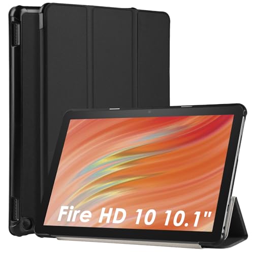 WD&CD Hülle kompatibel mit Amazon Fire HD 10 2023 10.1 Zoll, Schutzhülle Ultradünne PU Leder kompatibel mit Fire HD 10 2023 10.1" mit Standfunktion und Auto Schlaf/Wach-Schwarz von WD&CD