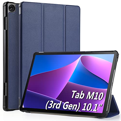 WD&CD Hülle kompatibel mit Lenovo Tab M10 (3rd Gen) 10.1" Zoll (TB-328FU/328XU), Schutzhülle Ultradünne PU Leder kompatibel mit Lenovo Tab M10 3rd Gen mit Standfunktion und Auto Schlaf/Wach Blau von WD&CD