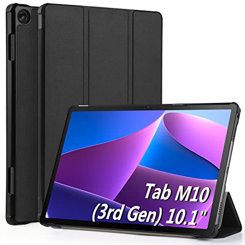 WD&CD Hülle kompatibel mit Lenovo Tab M10 3rd Gen 10.1" Zoll (TB-328FU/328XU), Schutzhülle Ultradünne PU Leder kompatibel mit Lenovo Tab M10 3rd Gen mit Standfunktion und Auto Schlaf/Wach Schwarz von WD&CD