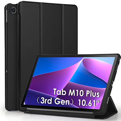 WD&CD Hülle kompatibel mit Lenovo Tab M10 Plus 3rd Gen 10.61 Zoll, Schutzhülle Ultradünne PU Leder kompatibel mit Tab M10 Plus 3rd Gen 10.61“ mit Standfunktion und Auto Schlaf/Wach Schwarz von WD&CD