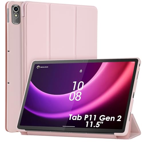 WD&CD Hülle kompatibel mit Lenovo Tab P11 (2nd Gen) 11.5 Zoll TB350FU/TB350XU 2022, Ultra Dünn Case mit Standfunktion Auto Sleep Wake Up Funktion, Pink von WD&CD