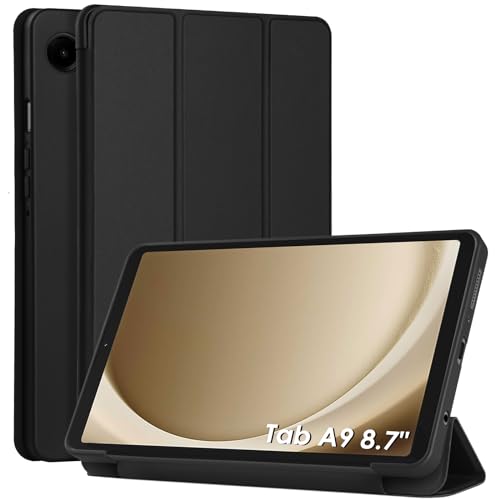WD&CD Hülle kompatibel mit Samsung Galaxy Tab A9 8.7 Zoll, Schutzhülle Ultradünne PU Leder kompatibel mit Galaxy Tab A9 8.7" mit Standfunktion -Schwarz von WD&CD