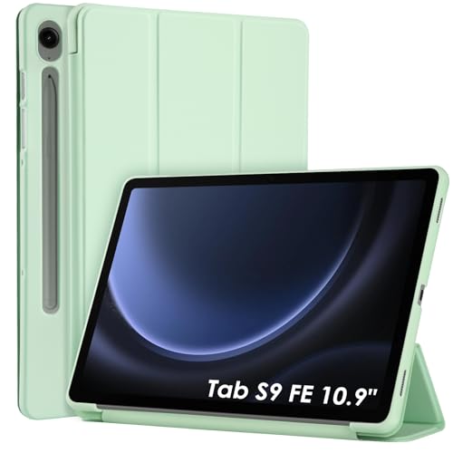 WD&CD Hülle kompatibel mit Samsung Galaxy Tab S9 FE 10.9 Zoll, Schutzhülle Ultradünne PU Leder kompatibel mit Galaxy Tab S9 FE 10.9" mit Standfunktion und Auto Schlaf/Wach-Grün von WD&CD