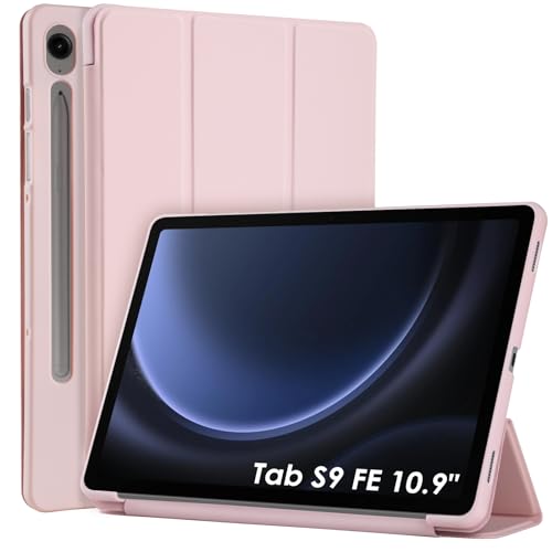 WD&CD Hülle kompatibel mit Samsung Galaxy Tab S9 FE 10.9 Zoll, Schutzhülle Ultradünne PU Leder kompatibel mit Galaxy Tab S9 FE 10.9" mit Standfunktion und Auto Schlaf/Wach-Pink von WD&CD