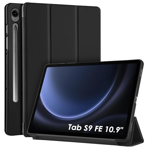 WD&CD Hülle kompatibel mit Samsung Galaxy Tab S9 FE 10.9 Zoll, Schutzhülle Ultradünne PU Leder kompatibel mit Galaxy Tab S9 FE 10.9" mit Standfunktion und Auto Schlaf/Wach-Schwarz von WD&CD