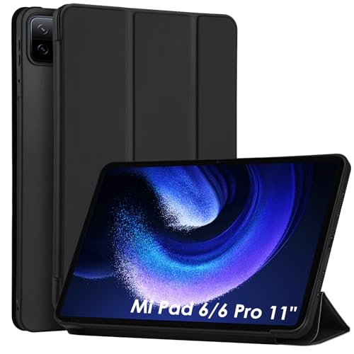 WD&CD Hülle kompatibel mit Xiaomi Pad 6/6 Pro 11", Schutzhülle Ultradünne PU Leder kompatibel mit Xiaomi Pad 6/6 Pro 11" mit Standfunktion und Auto Schlaf/Wach-Schwarz von WD&CD