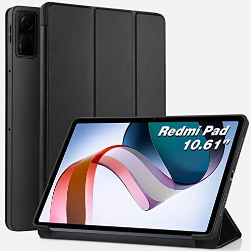 WD&CD Hülle kompatibel mit Xiaomi Redmi Pad 10.61 Zoll, Schutzhülle Ultradünne PU Leder kompatibel mit Redmi Pad 10.61" 2022 mit Standfunktion und Auto Schlaf/Wach Schwarz von WD&CD
