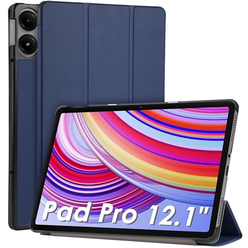 WD&CD Hülle kompatibel mit Xiaomi Redmi Pad Pro 12.1", Schutzhülle Ultradünne PU Leder kompatibel mit Xiaomi Poco Pad 12.1" mit Standfunktion und Auto Schlaf/Wach- Blau von WD&CD