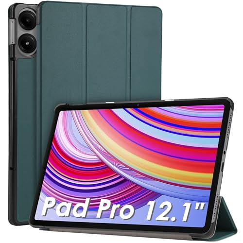 WD&CD Hülle kompatibel mit Xiaomi Redmi Pad Pro 12.1", Schutzhülle Ultradünne PU Leder kompatibel mit Xiaomi Poco Pad 12.1" mit Standfunktion und Auto Schlaf/Wach- Grün von WD&CD