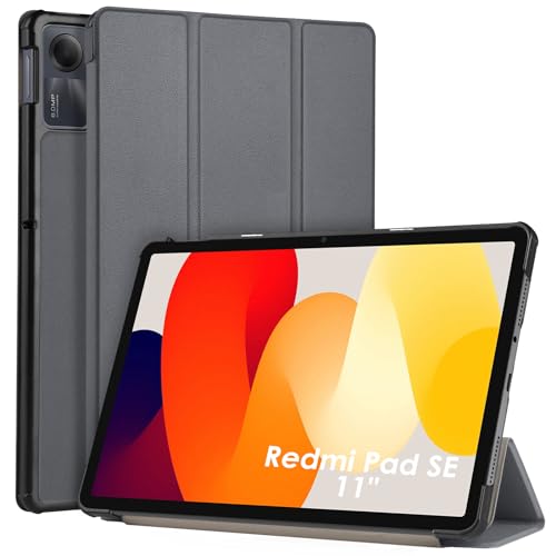 WD&CD Hülle kompatibel mit Xiaomi Redmi Pad SE 11 Zoll Gray, Schutzhülle Ultradünne PU Leder kompatibel mit Xiaomi Redmi Pad SE 11" mit Standfunktion und Auto Schlaf/Wach von WD&CD