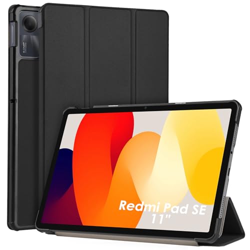 WD&CD Hülle kompatibel mit Xiaomi Redmi Pad SE 11 Zoll Schwarz, Schutzhülle Ultradünne PU Leder kompatibel mit Xiaomi Redmi Pad SE 11" mit Standfunktion und Auto Schlaf/Wach von WD&CD