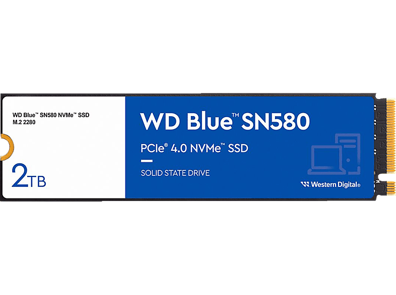 WD Blue SN580 WDS100T3B0E PCIe 4.0 x4 (NVMe) Festplatte, 2 TB SSD M.2 via PCIe, intern von WD