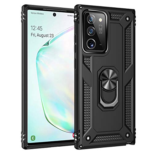 Ständer Hülle für Samsung Galaxy Note 20 Ultra,360 Grad Ring Drehhalter Handy Hüllen Standard Cover Silikon Handyhülle Bumper Schutzhülle Case,Schwarz von WDLIYA