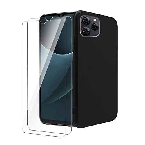WDMYLFTW Hülle für Blackview A95 + [2 Pack] Glas Displayschutzfolie Panzerfolie - Transparent Silikon Weich Flexible Bumper Stoßfest TPU Schutzhülle Shell für Blackview A95 (Schwarz) von WDMYLFTW