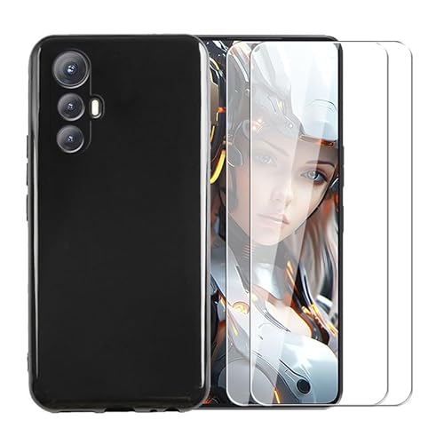 WDMYLFTW Hülle für Cubot Max 5 + [2 Pack] Glas Displayschutzfolie Gehärtete Folie - Transparent Silikon Weich Flexibel Bumper Stoßfest TPU Schutzhülle Cover Shell für Cubot Max 5 (Schwarz) von WDMYLFTW