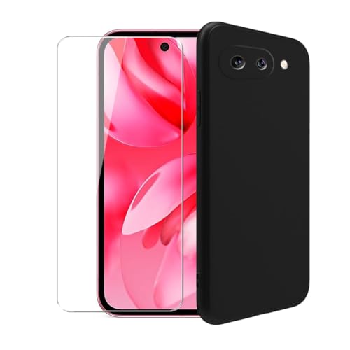WDMYLFTW Hülle für Google Pixel 9a + Gehärteter Film Displayschutzfolie Schutzfolie - Transparent Weich Silikon Schutzhülle Flexibel TPU Tasche Case für Google Pixel 9a (Black) von WDMYLFTW