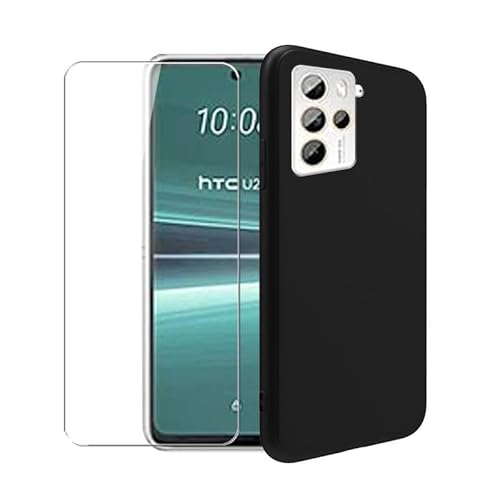 WDMYLFTW Hülle für HTC U23 Pro + Glas Displayschutzfolie aus gehärtetem Film - Transparent Silikon Weich Flexibel Bumper Stoßfest TPU Schutzhülle Cover Shell für HTC U23 Pro (Schwarz) von WDMYLFTW