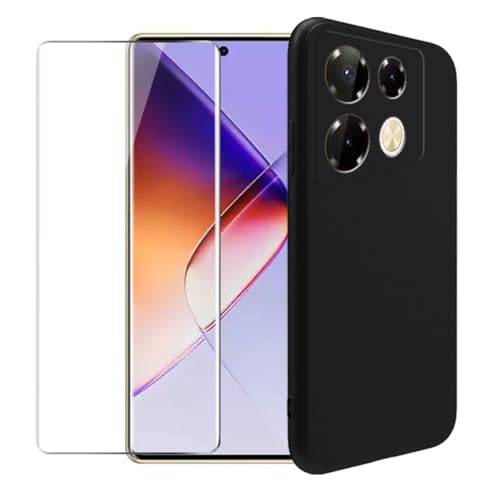 WDMYLFTW Hülle für Infinix Note 40 Pro 4G + Gehärteter Film Displayschutzfolie Schutzfolie - Transparent Weich Silikon Schutzhülle Flexibel TPU Tasche Case (Black) von WDMYLFTW