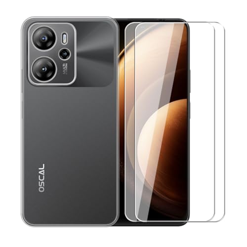 WDMYLFTW Hülle für Oscal Tiger 13 + 2 Stück Gehärteter Film Displayschutzfolie Schutzfolie - Transparent Weich Silikon Schutzhülle Flexibel TPU Tasche Case für Oscal Tiger 13 (Clear) von WDMYLFTW